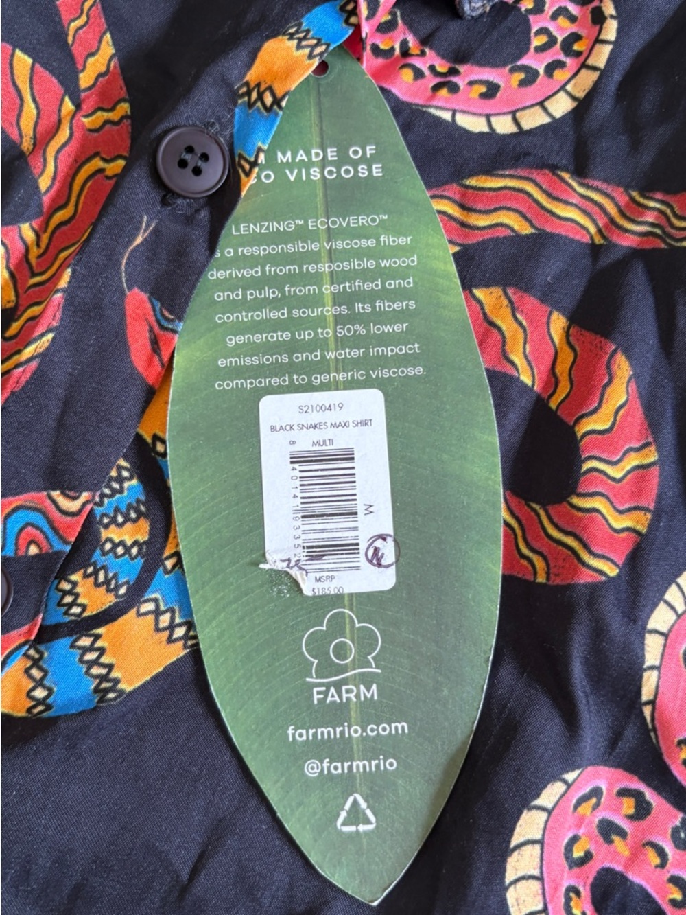 NWT FARM Rio Black Snake Maxi Shirt - Medium - Picture 5 of 7
